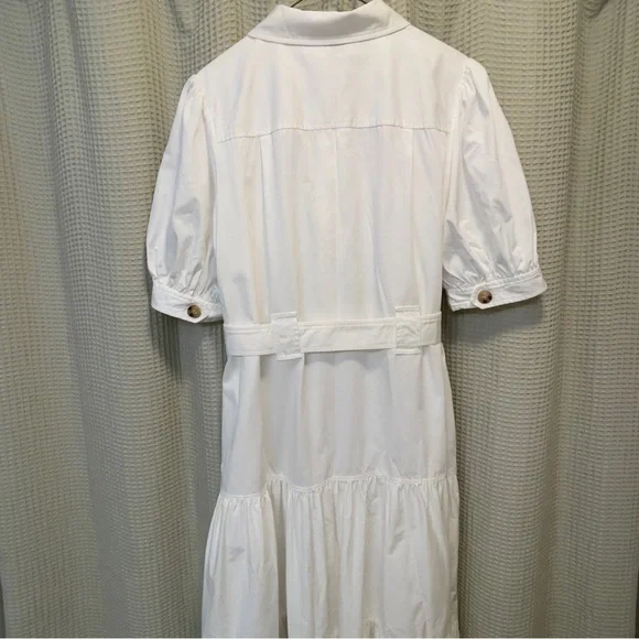 Derek Lam 10 Crosby White Utility Midi Dress - Size 14 Belted Puff Sleeve - Picture 3 of 5
